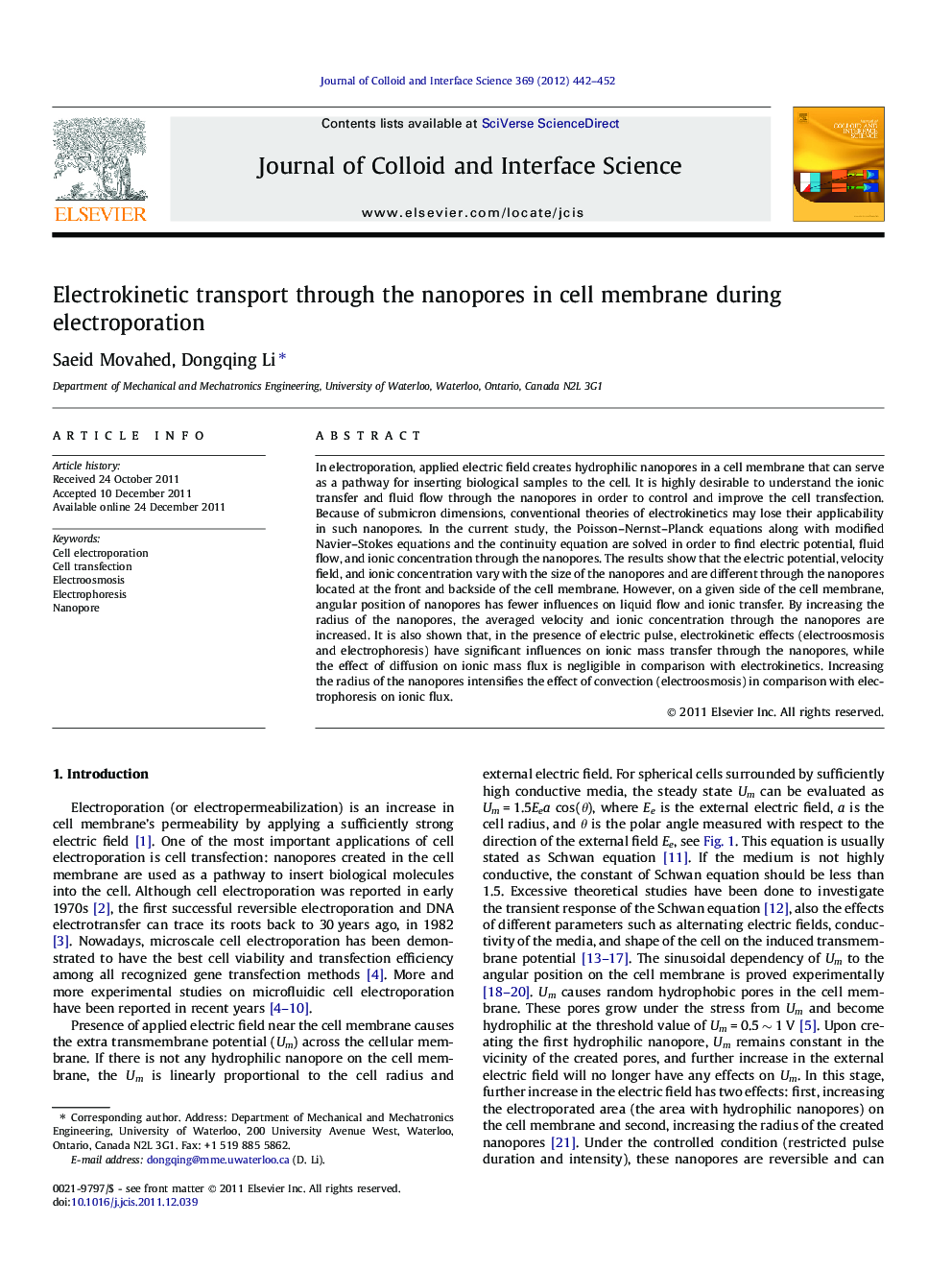 Electrokinetic transport through the nanopores in cell membrane during electroporation