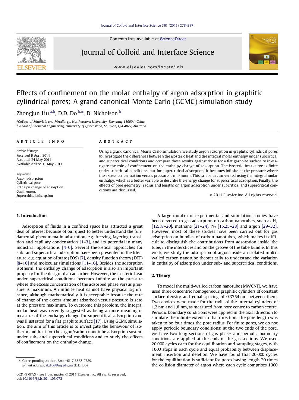 Effects of confinement on the molar enthalpy of argon adsorption in graphitic cylindrical pores: A grand canonical Monte Carlo (GCMC) simulation study