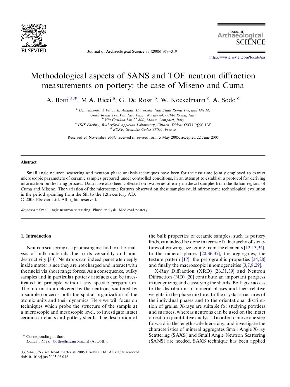 Methodological aspects of SANS and TOF neutron diffraction measurements on pottery: the case of Miseno and Cuma