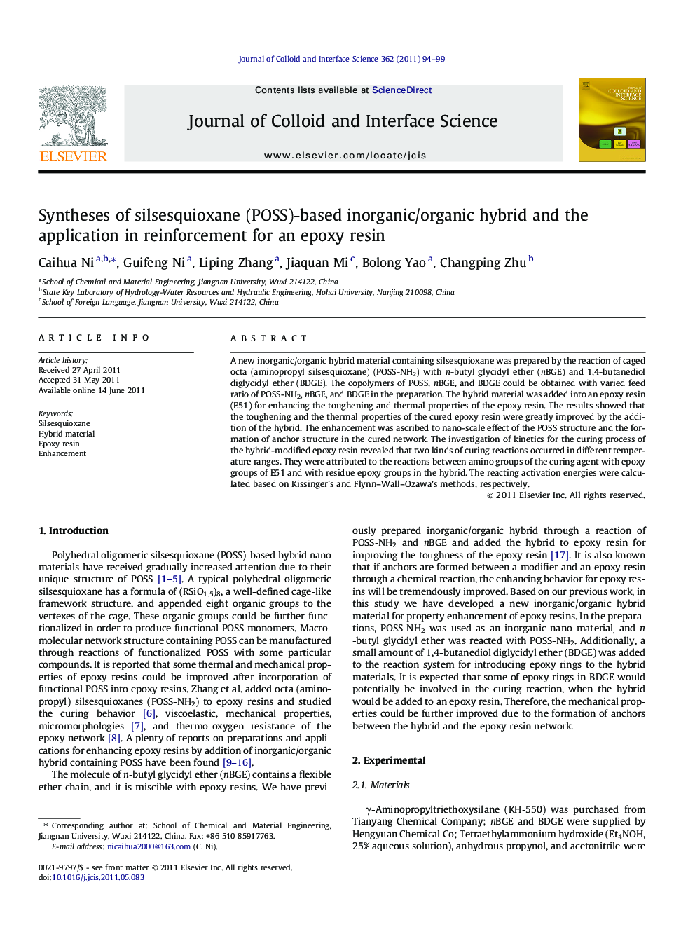 Syntheses of silsesquioxane (POSS)-based inorganic/organic hybrid and the application in reinforcement for an epoxy resin