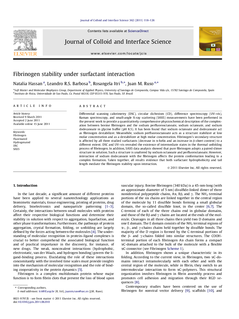 Fibrinogen stability under surfactant interaction