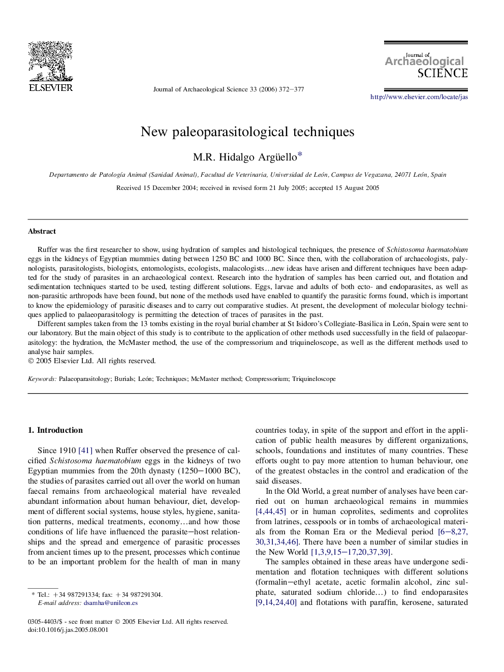 New paleoparasitological techniques