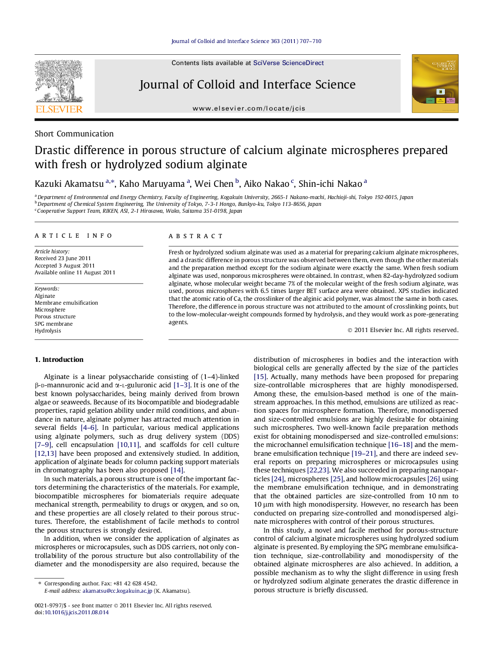 Drastic difference in porous structure of calcium alginate microspheres prepared with fresh or hydrolyzed sodium alginate