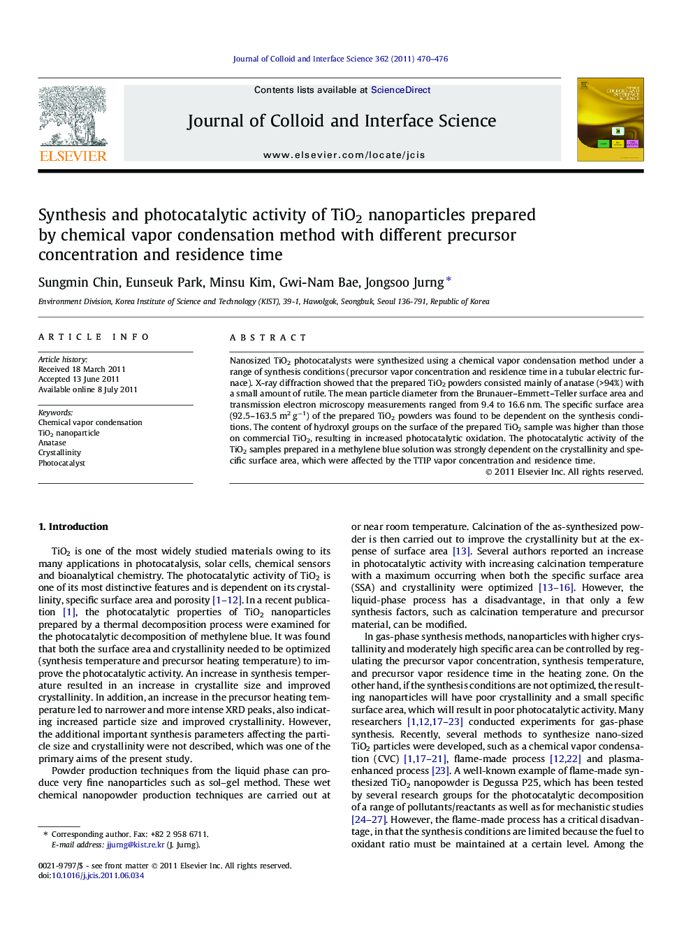 Synthesis and photocatalytic activity of TiO2 nanoparticles prepared by chemical vapor condensation method with different precursor concentration and residence time