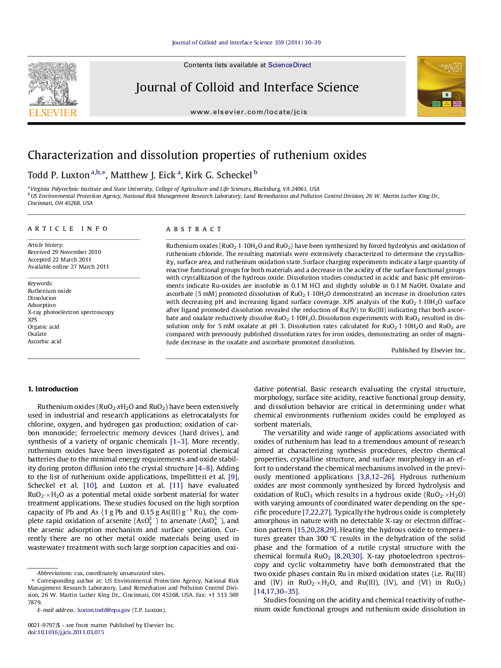 Characterization and dissolution properties of ruthenium oxides