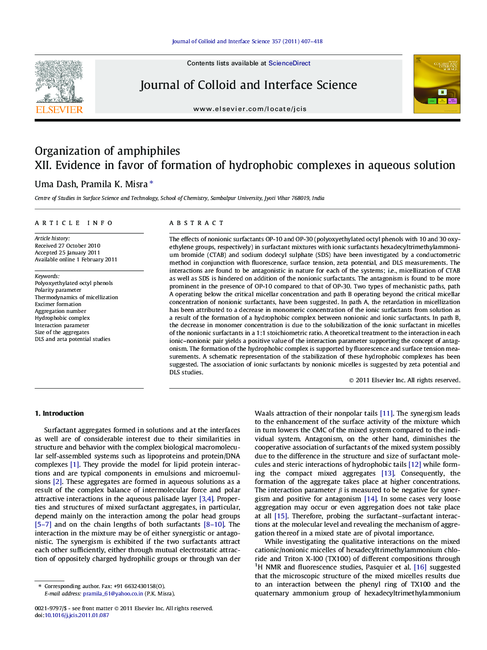 Organization of amphiphiles