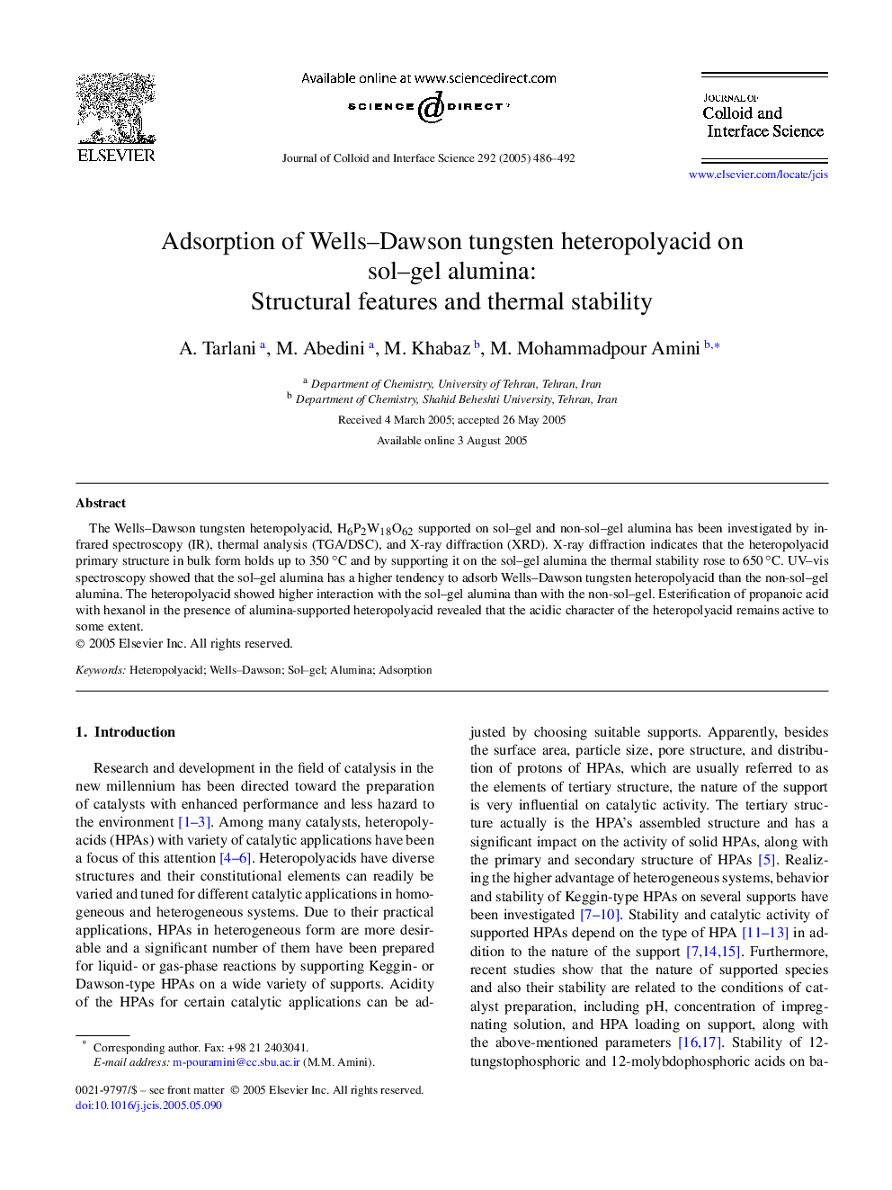 Adsorption of Wells-Dawson tungsten heteropolyacid on sol-gel alumina: Structural features and thermal stability