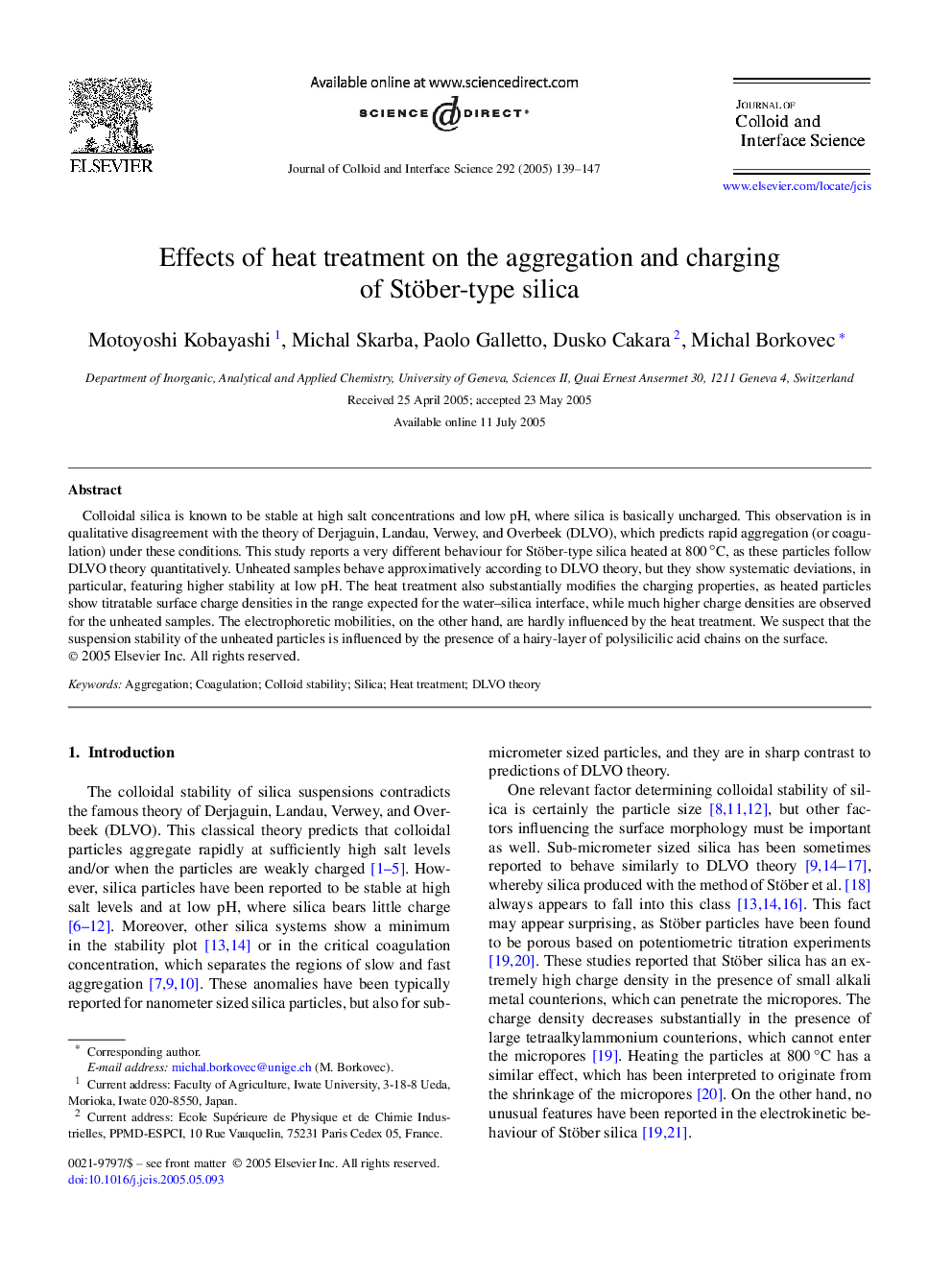 Effects of heat treatment on the aggregation and charging of Stöber-type silica