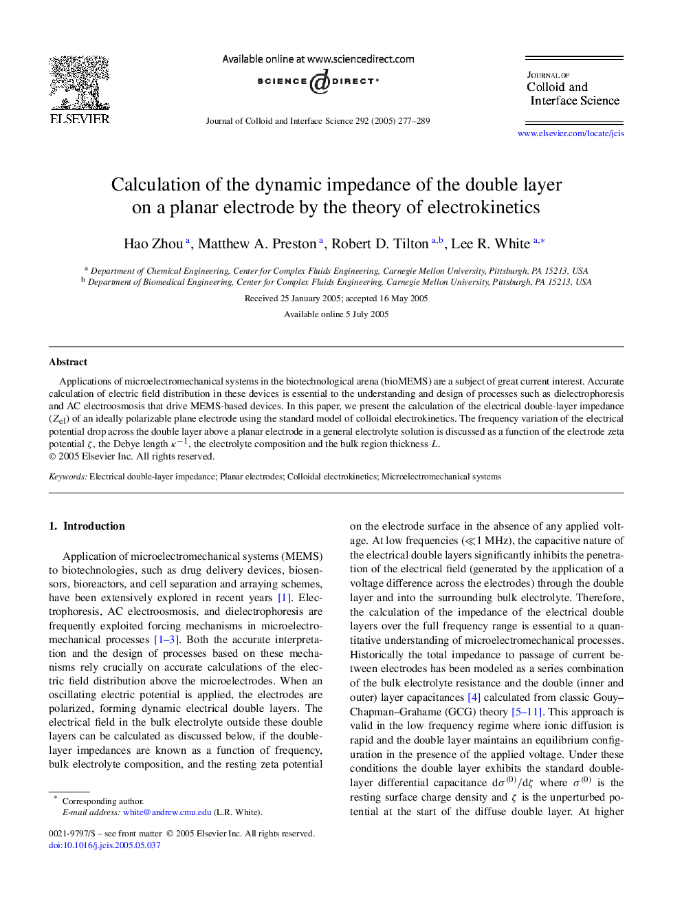 Calculation of the dynamic impedance of the double layer on a planar electrode by the theory of electrokinetics