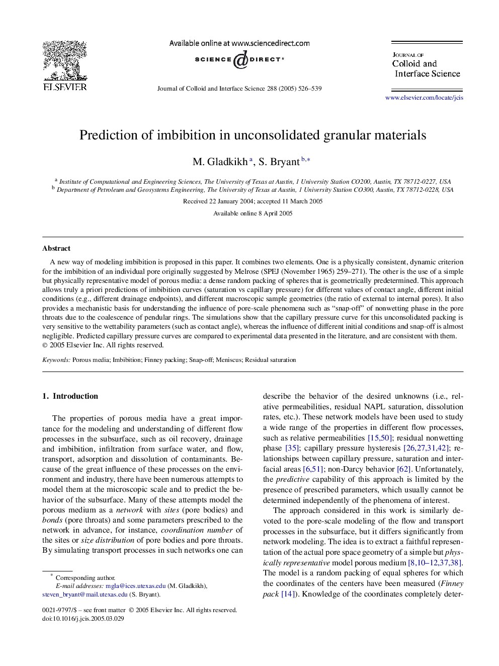 Prediction of imbibition in unconsolidated granular materials