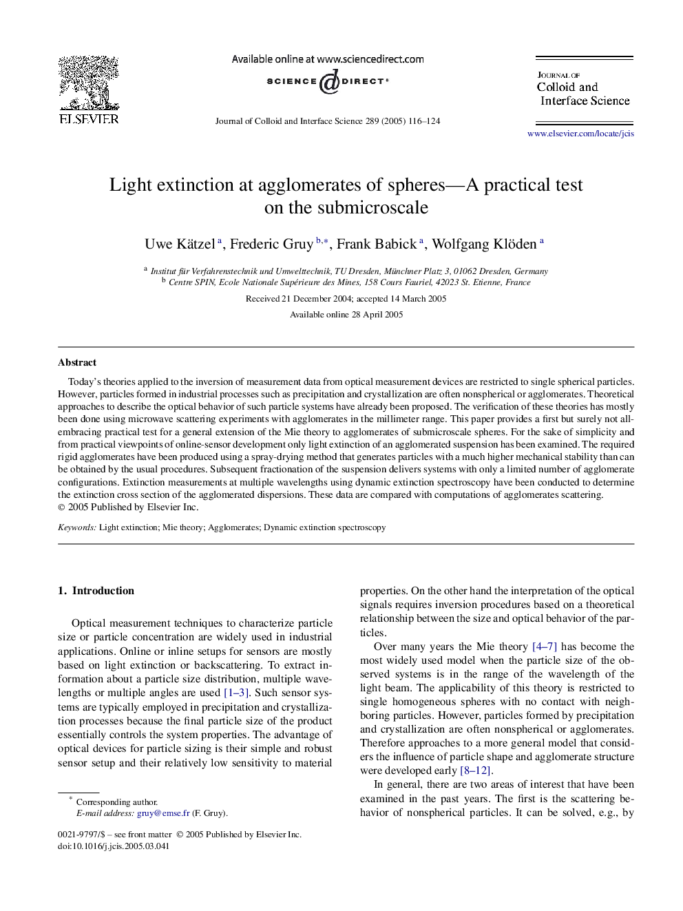 Light extinction at agglomerates of spheres-A practical test on the submicroscale