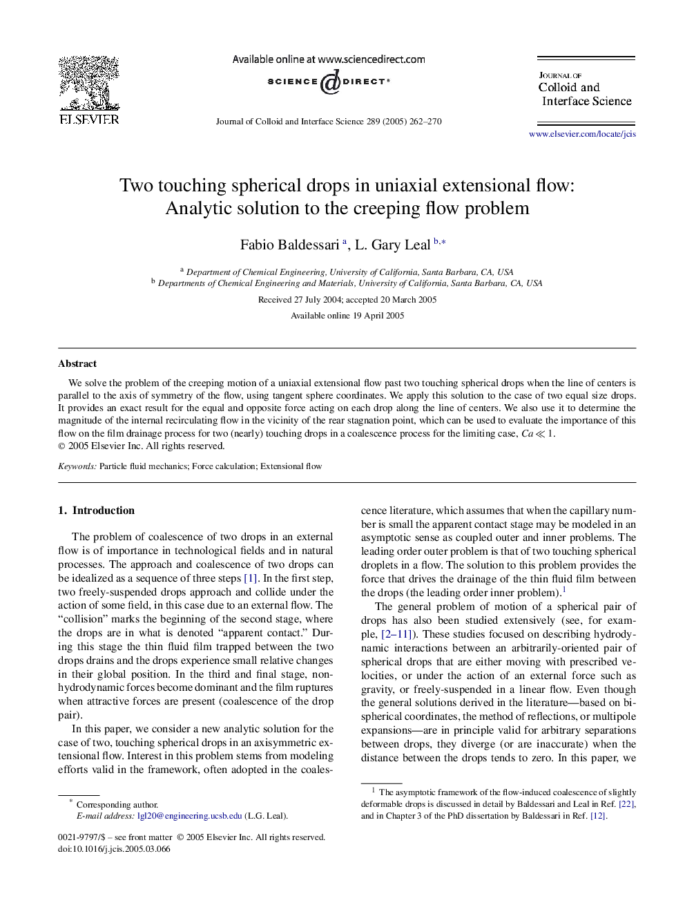 Two touching spherical drops in uniaxial extensional flow: Analytic solution to the creeping flow problem