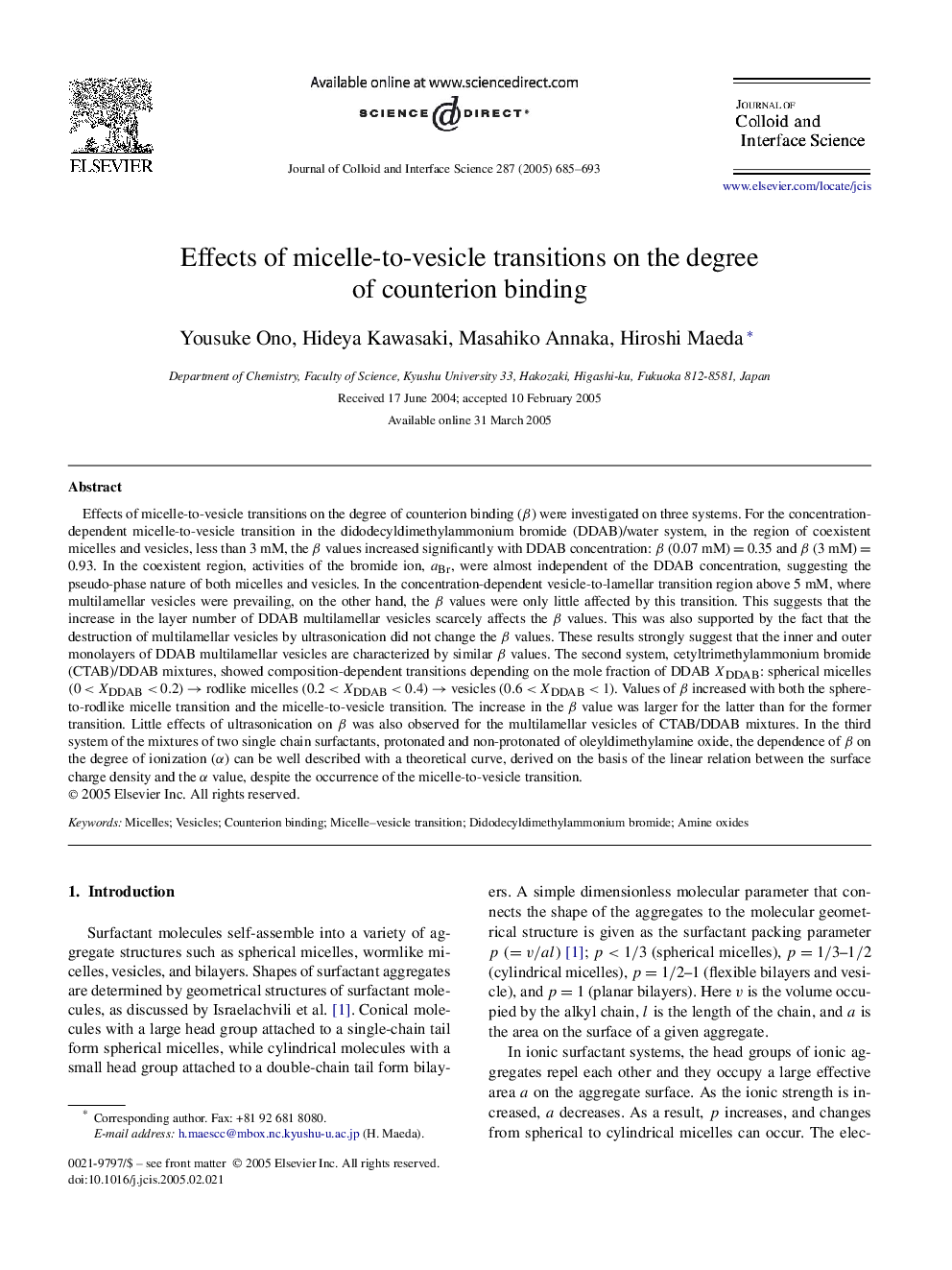 Effects of micelle-to-vesicle transitions on the degree of counterion binding