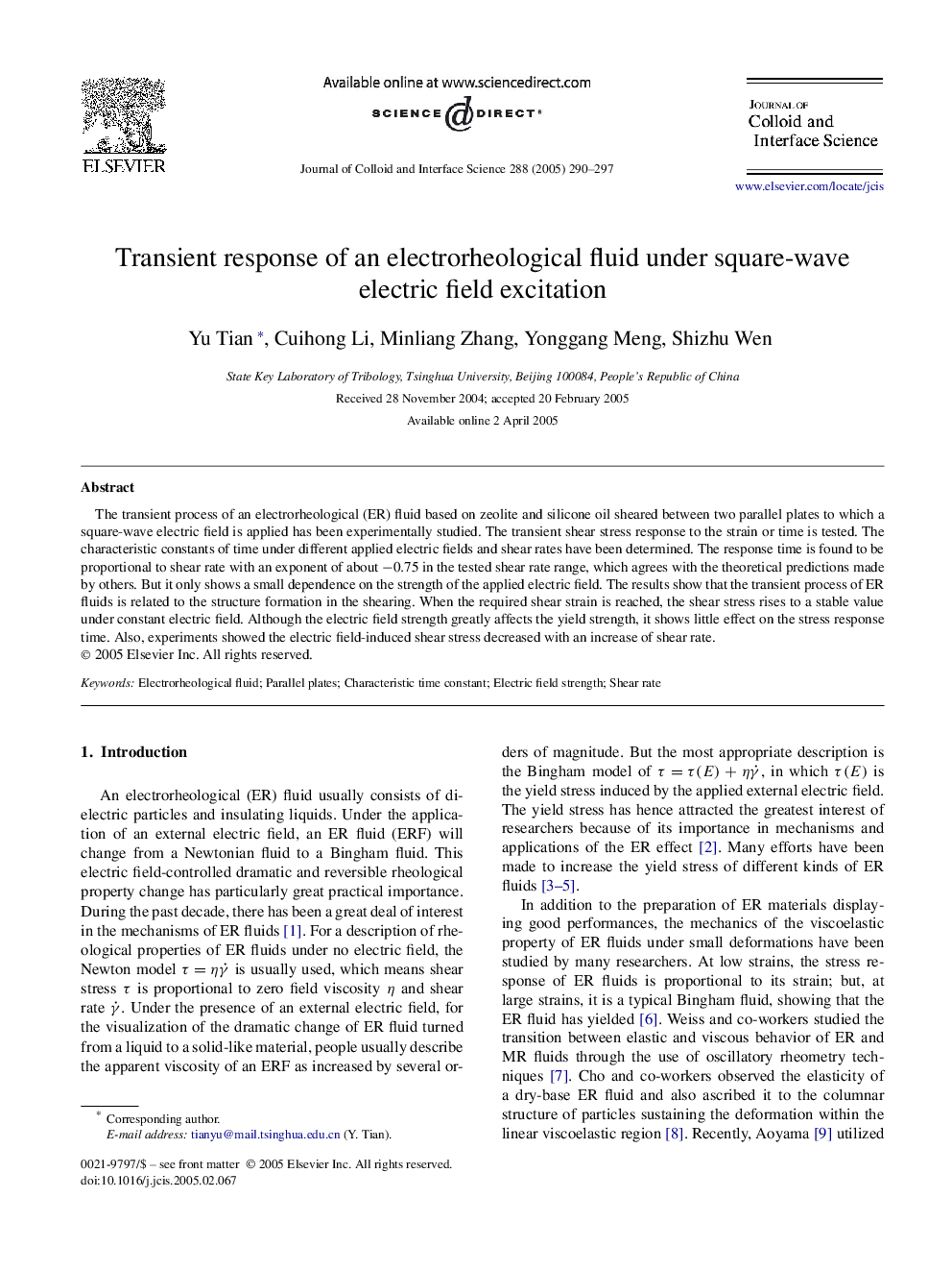 Transient response of an electrorheological fluid under square-wave electric field excitation