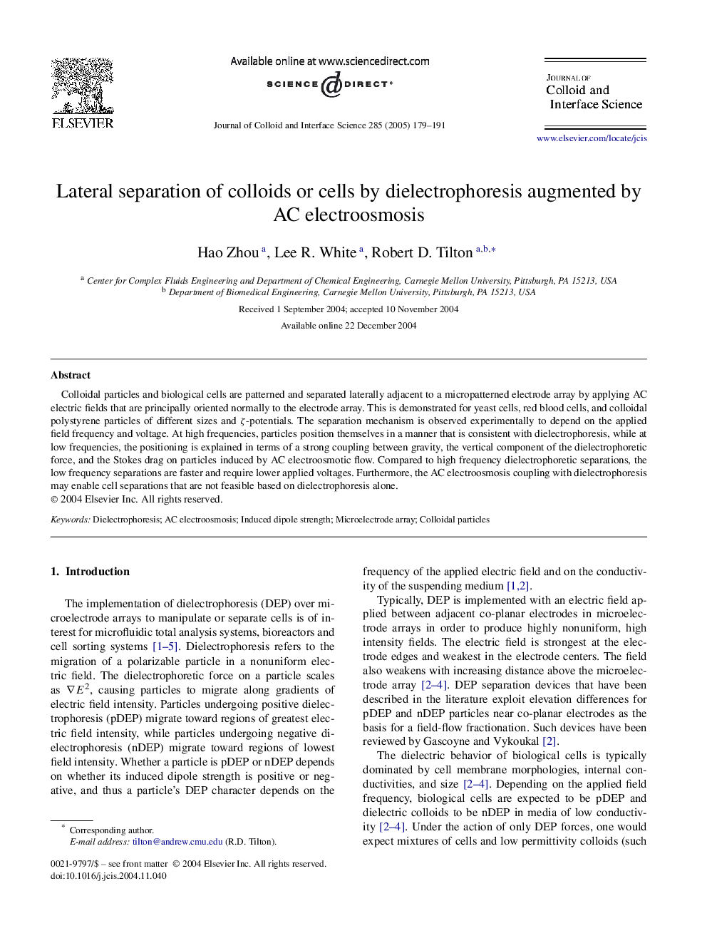 Lateral separation of colloids or cells by dielectrophoresis augmented by AC electroosmosis