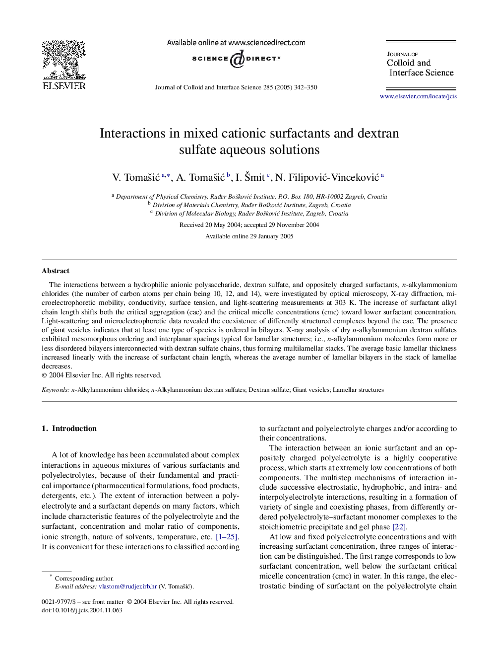 Interactions in mixed cationic surfactants and dextran sulfate aqueous solutions