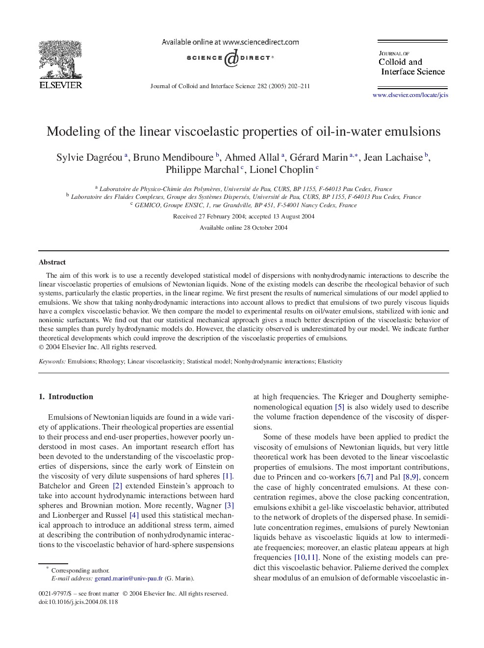 Modeling of the linear viscoelastic properties of oil-in-water emulsions