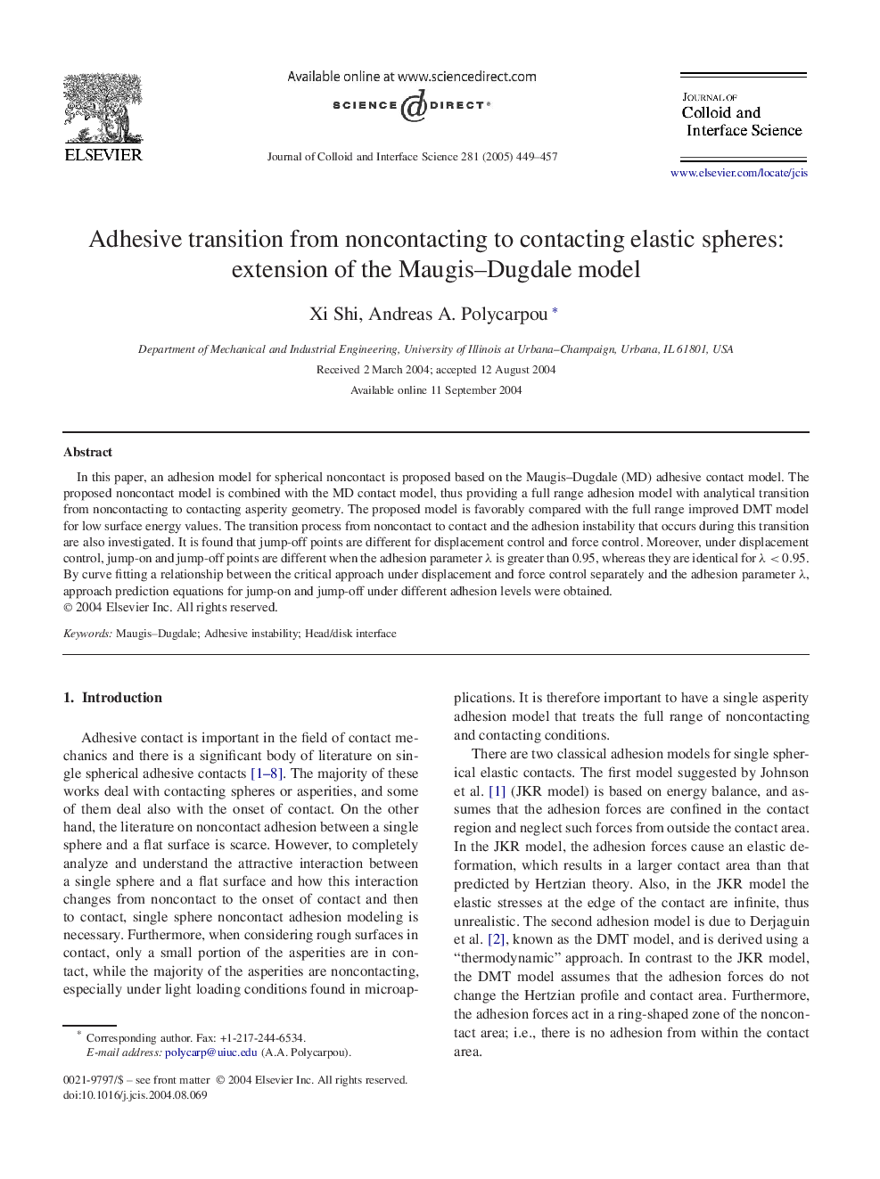 Adhesive transition from noncontacting to contacting elastic spheres: extension of the Maugis-Dugdale model