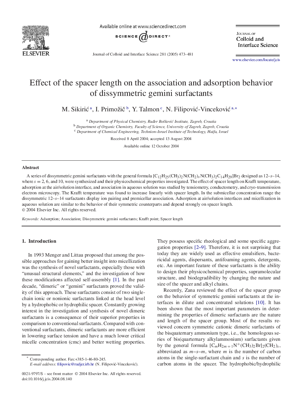 Effect of the spacer length on the association and adsorption behavior of dissymmetric gemini surfactants