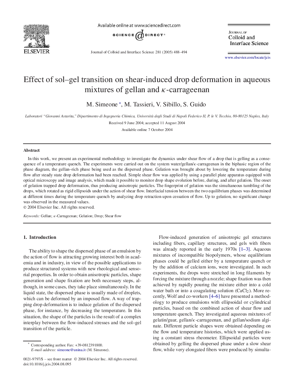 Effect of sol-gel transition on shear-induced drop deformation in aqueous mixtures of gellan and Îº-carrageenan