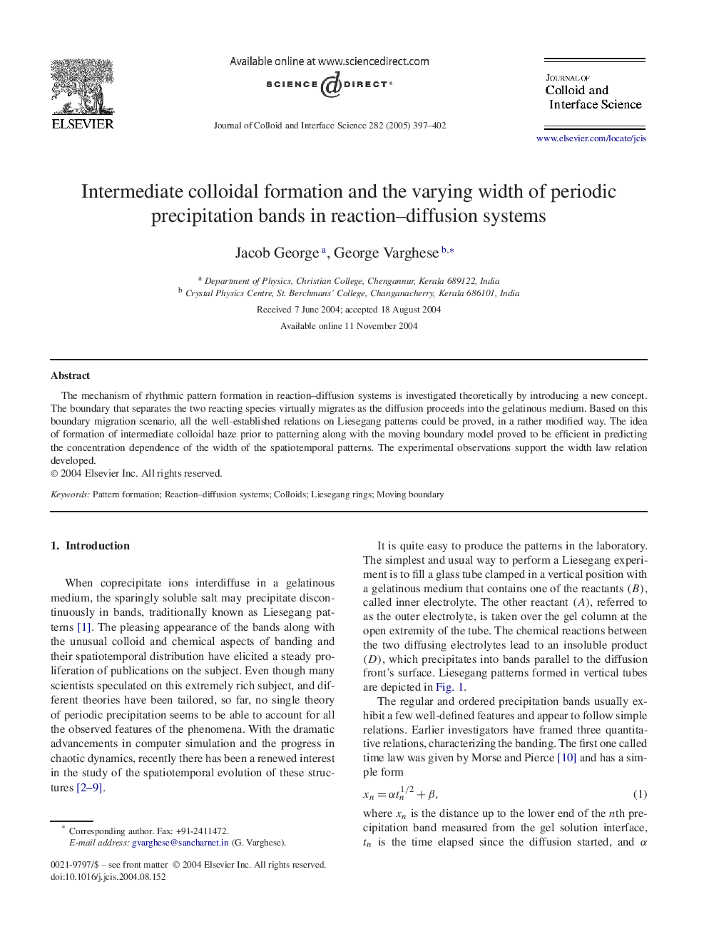 Intermediate colloidal formation and the varying width of periodic precipitation bands in reaction-diffusion systems