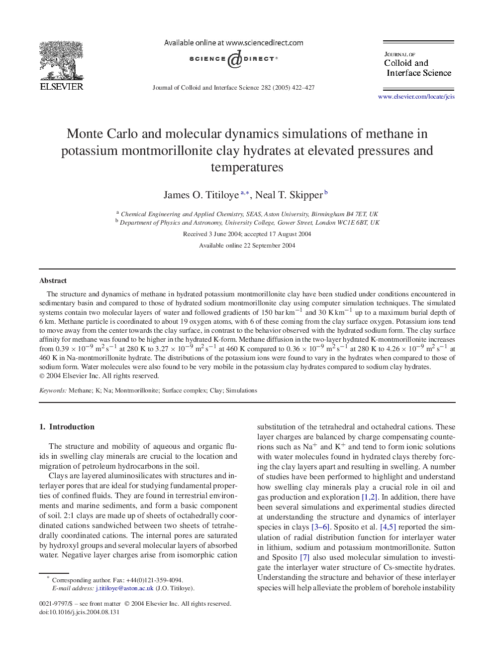 Monte Carlo and molecular dynamics simulations of methane in potassium montmorillonite clay hydrates at elevated pressures and temperatures