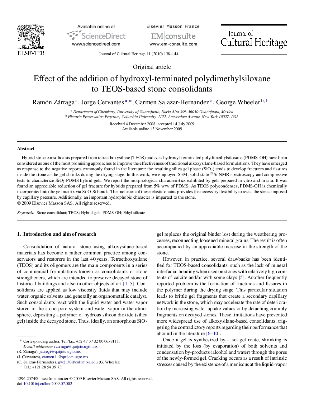 Effect of the addition of hydroxyl-terminated polydimethylsiloxane to TEOS-based stone consolidants