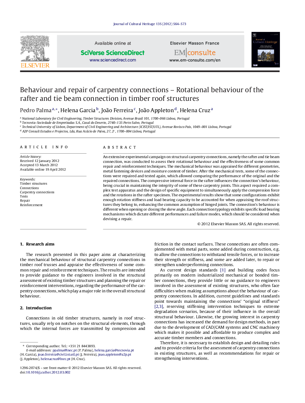 Behaviour and repair of carpentry connections – Rotational behaviour of the rafter and tie beam connection in timber roof structures