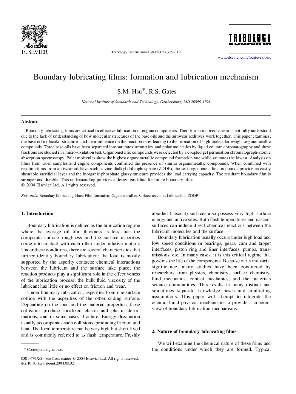 عکس صفحه اول مقاله: Boundary lubricating films: formation and lubrication mechanism Boundary lubricating films: formation and lubrication mechanism