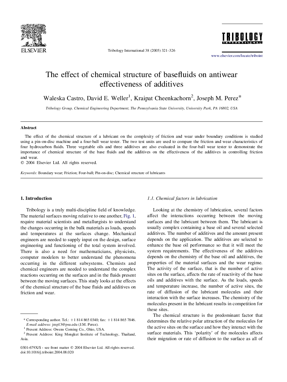 The effect of chemical structure of basefluids on antiwear effectiveness of additives