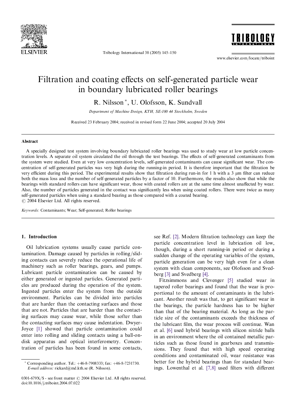 Filtration and coating effects on self-generated particle wear in boundary lubricated roller bearings