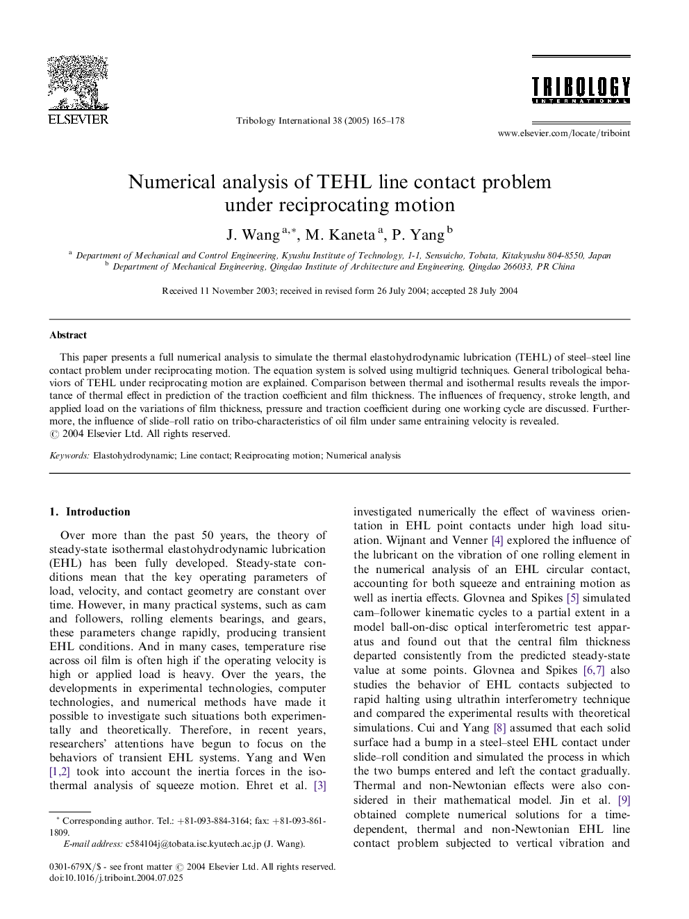 Numerical analysis of TEHL line contact problem under reciprocating motion