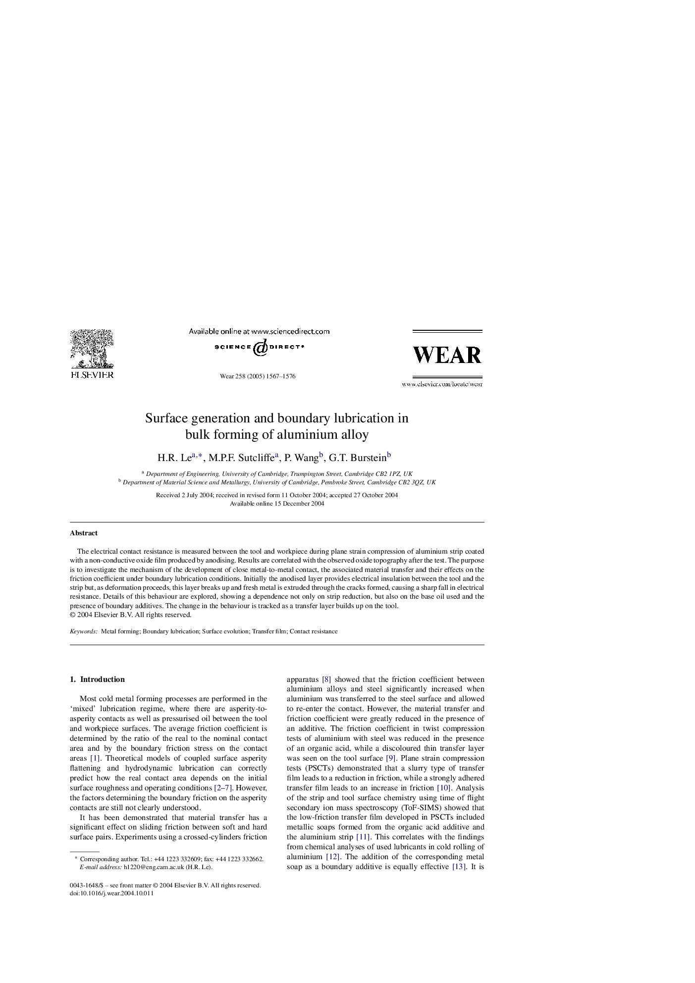 Surface generation and boundary lubrication in bulk forming of aluminium alloy