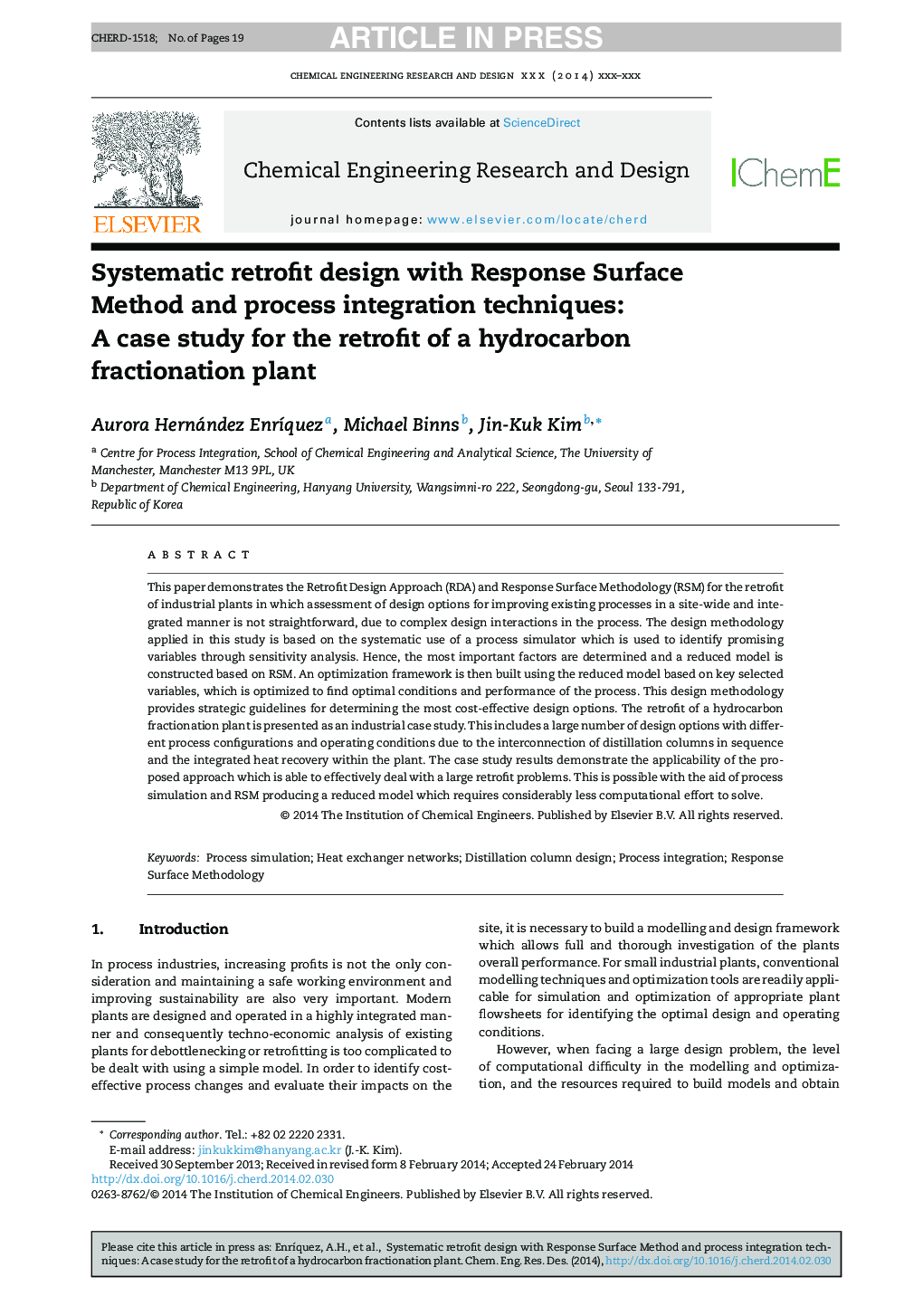 Systematic retrofit design with Response Surface Method and process integration techniques: A case study for the retrofit of a hydrocarbon fractionation plant