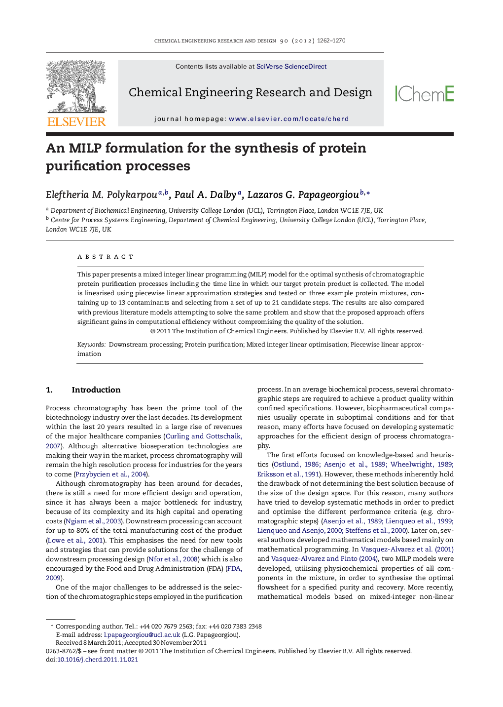 An MILP formulation for the synthesis of protein purification processes