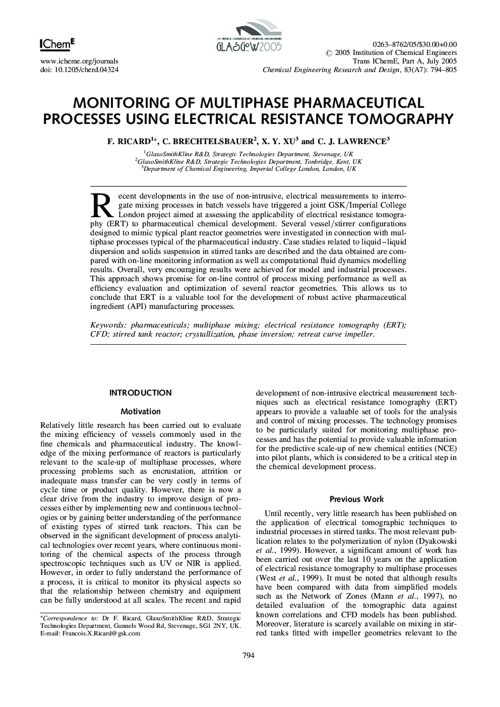 Monitoring of Multiphase Pharmaceutical Processes Using Electrical Resistance Tomography