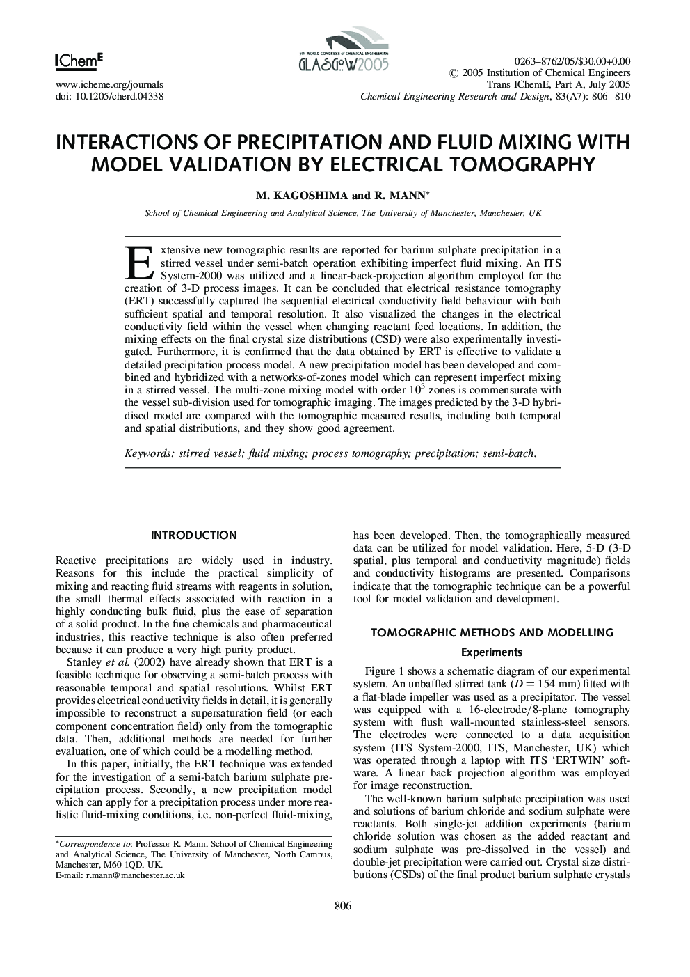 Interactions of Precipitation and Fluid Mixing with Model Validation by Electrical Tomography