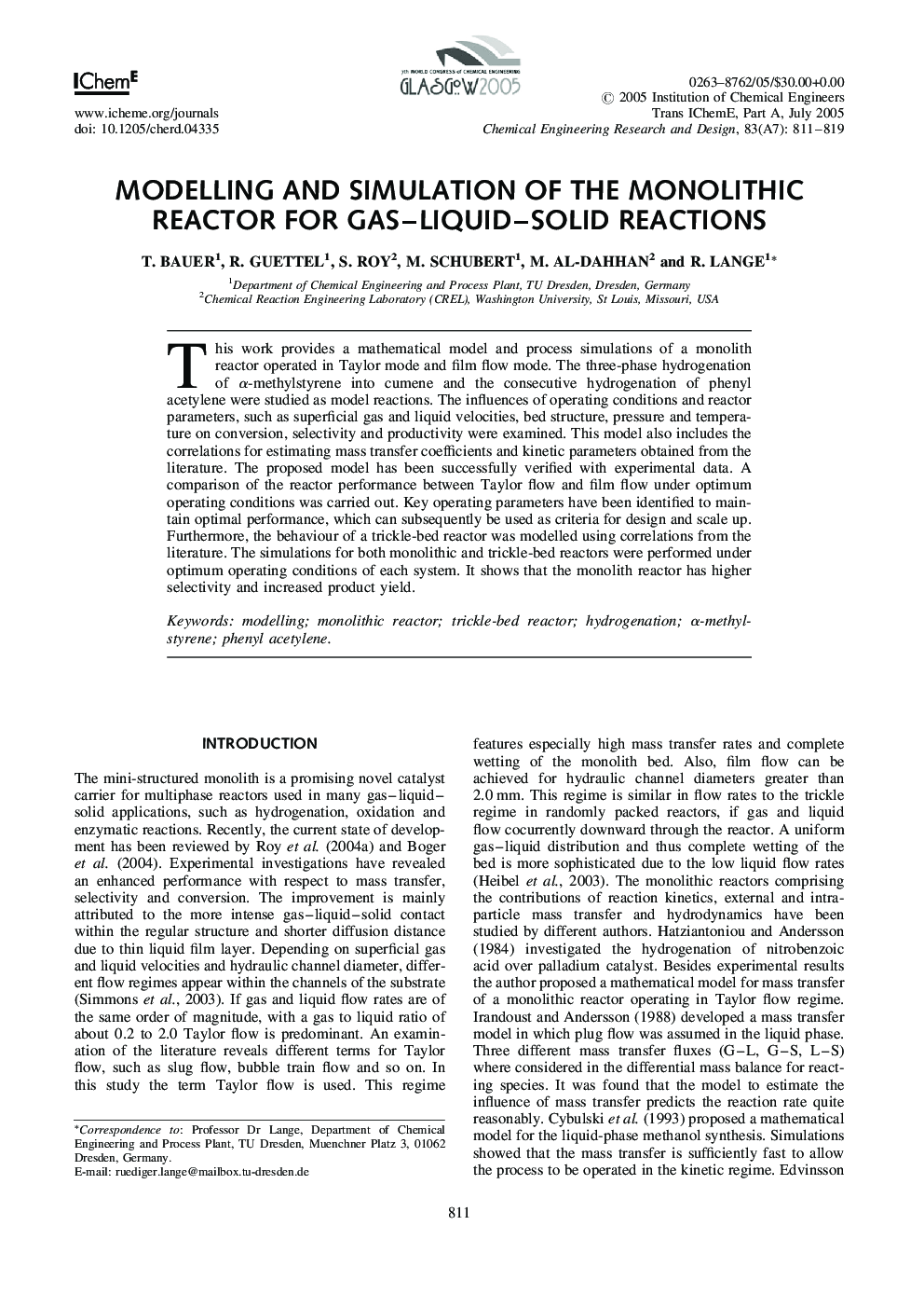Modelling and Simulation of the Monolithic Reactor for Gas-Liquid-Solid Reactions