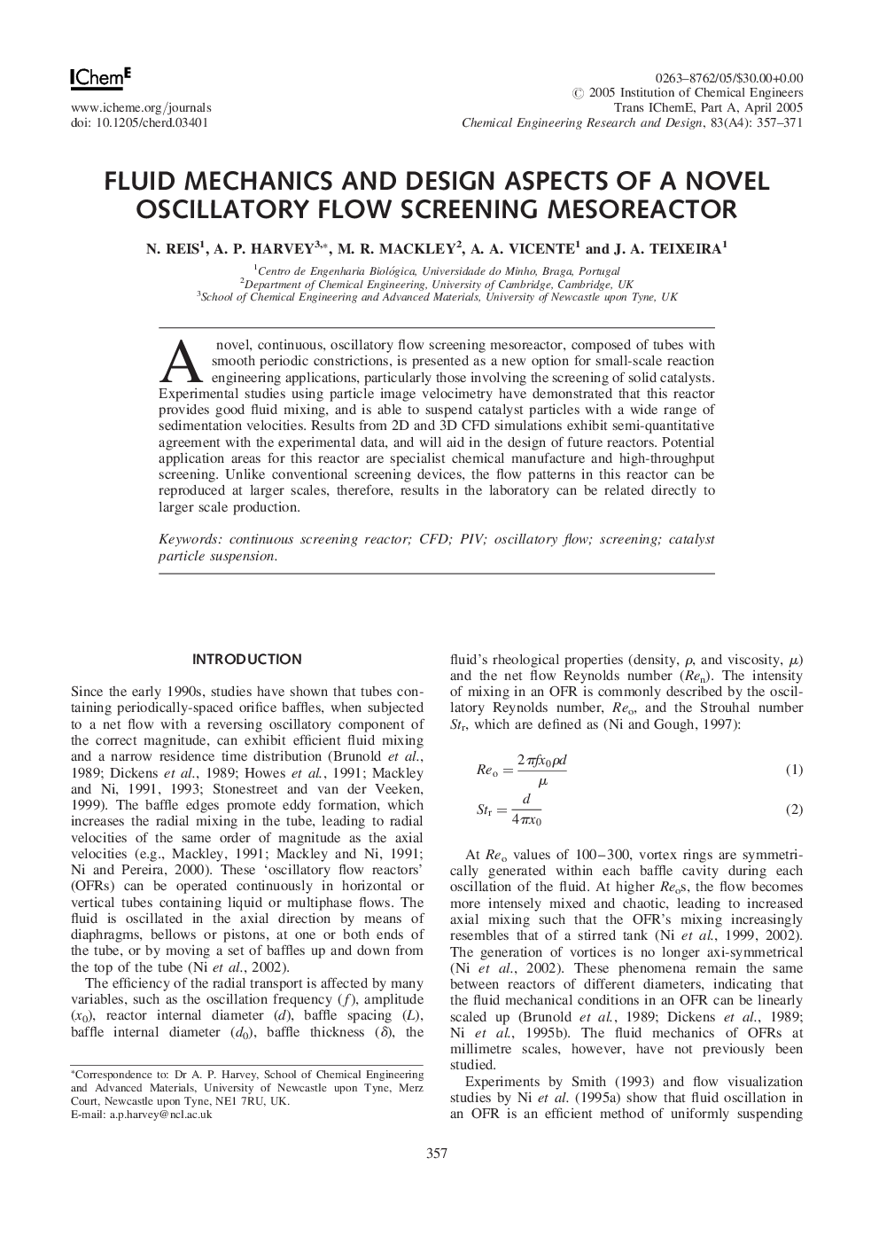 Fluid Mechanics and Design Aspects of a Novel Oscillatory Flow Screening Mesoreactor