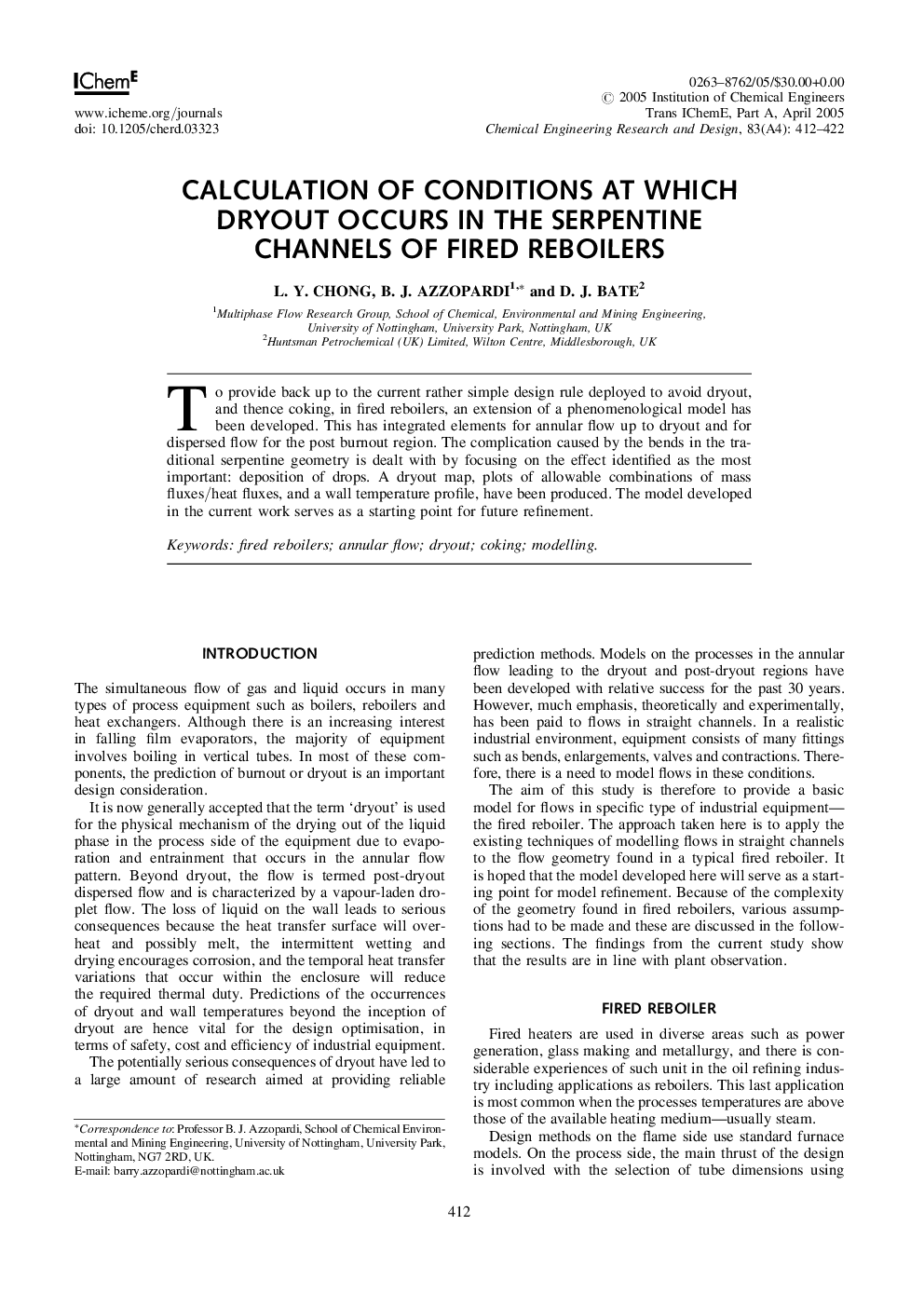 Calculation of Conditions at Which Dryout Occurs in the Serpentine Channels of Fired Reboilers