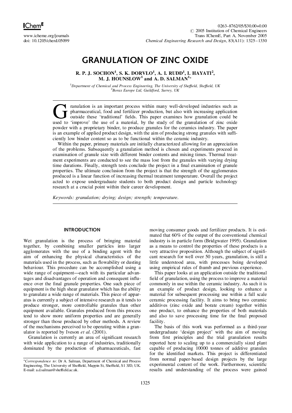 Granulation of Zinc Oxide