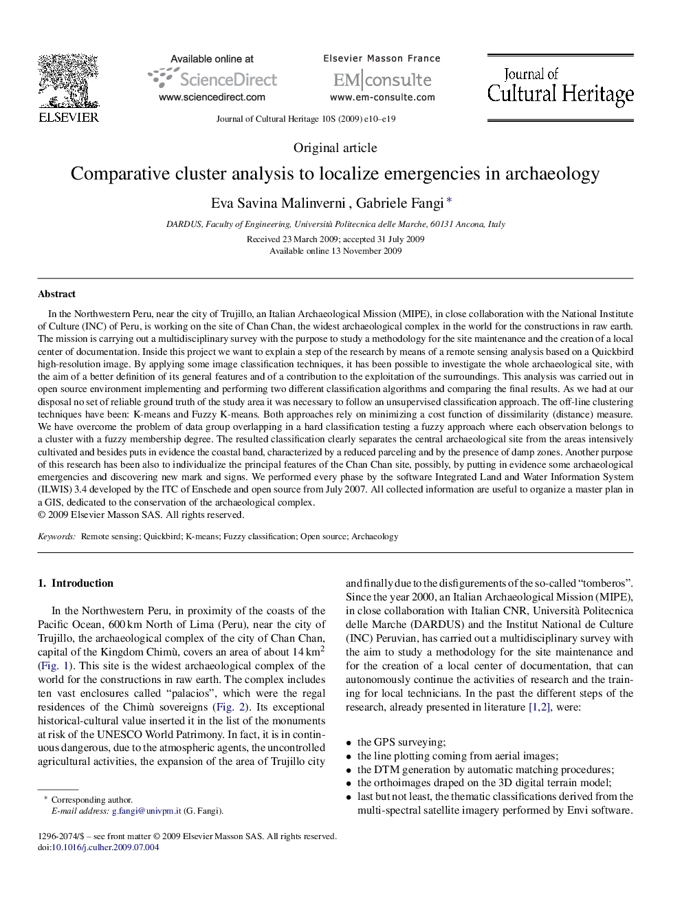 Comparative cluster analysis to localize emergencies in archaeology