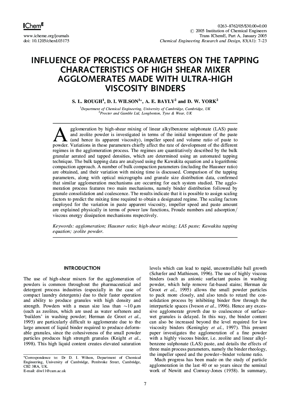 Influence of Process Parameters on the Tapping Characteristics of High Shear Mixer Agglomerates Made with Ultra-High Viscosity Binders