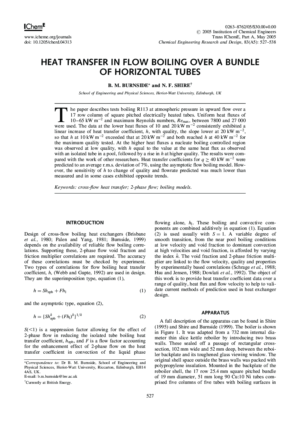 Heat Transfer in Flow Boiling Over a Bundle of Horizontal Tubes