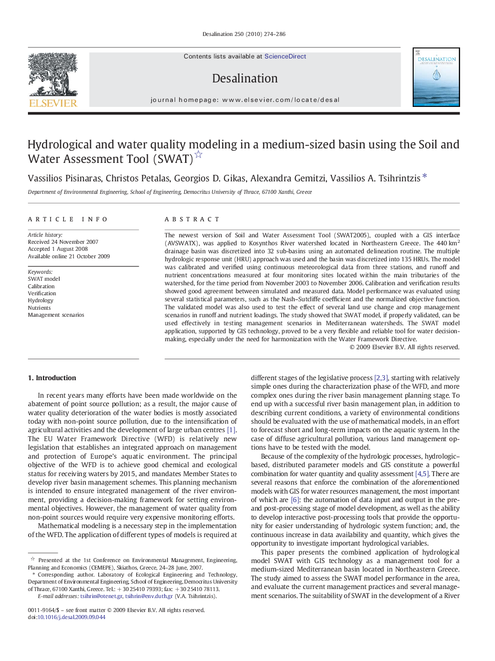 Hydrological and water quality modeling in a medium-sized basin using the Soil and Water Assessment Tool (SWAT)