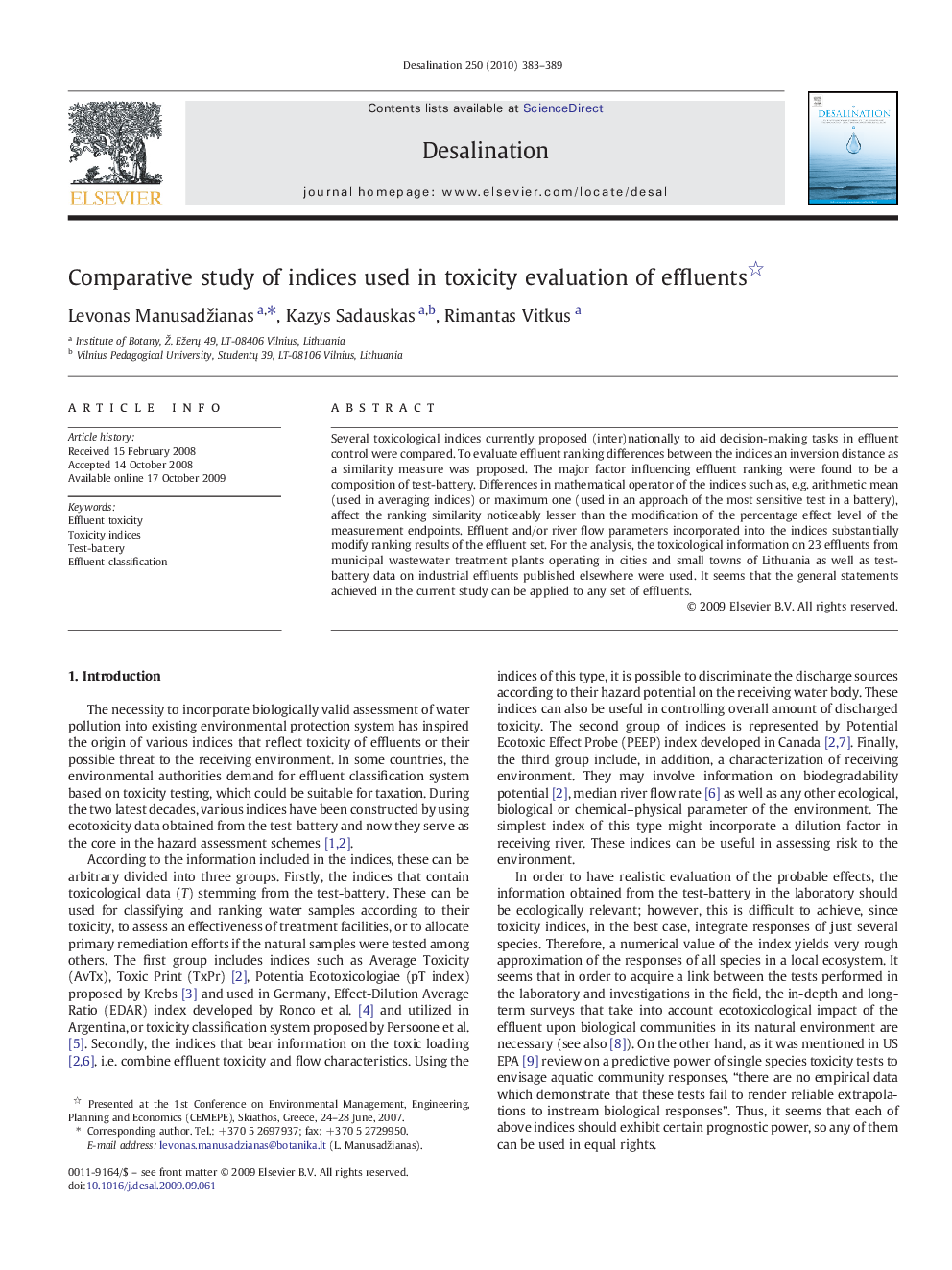 Comparative study of indices used in toxicity evaluation of effluents