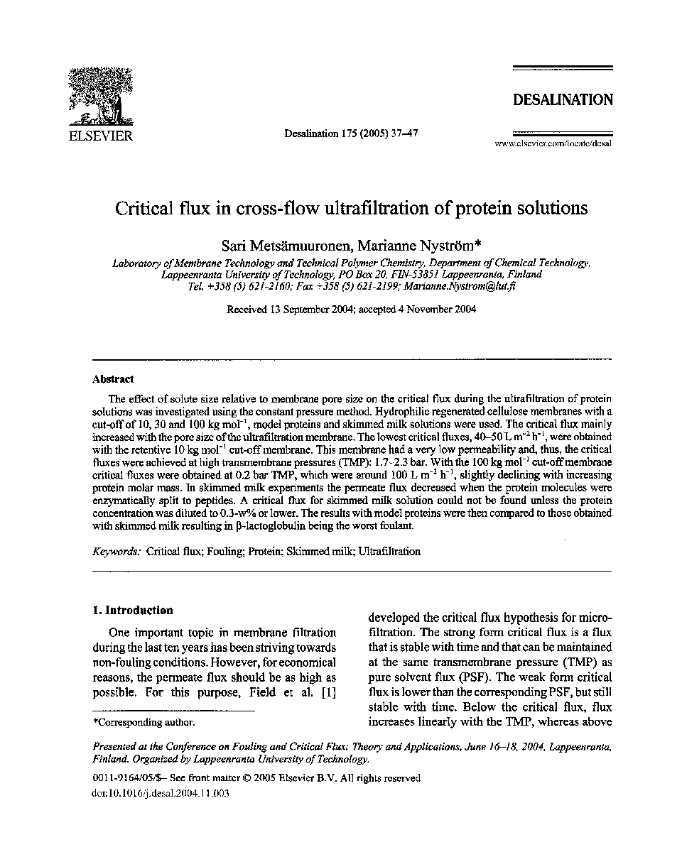 Critical flux in cross-flow ultrafiltration of protein solutions