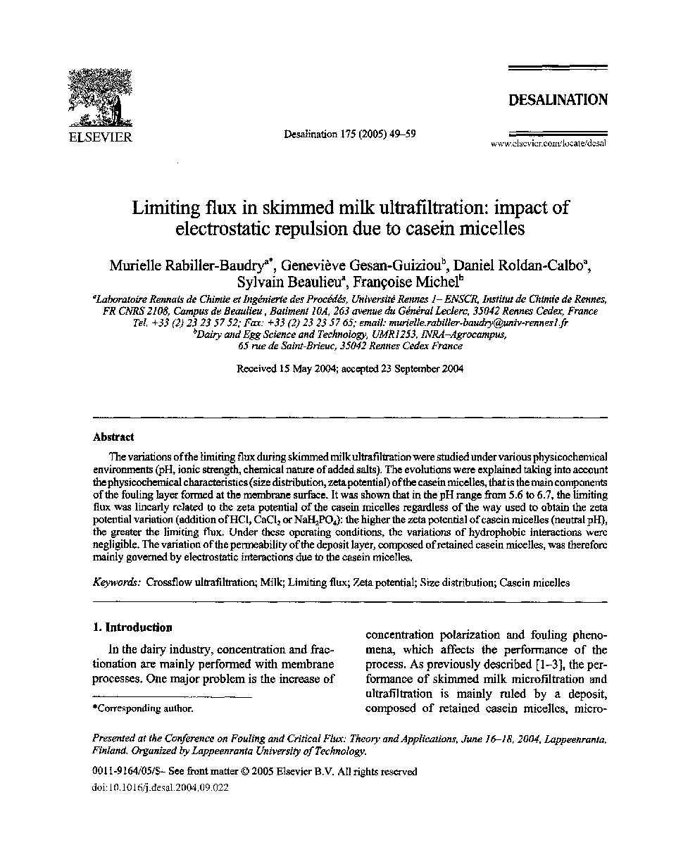 Limiting flux in skimmed milk ultrafiltration: impact of electrostatic repulsion due to casein micelles