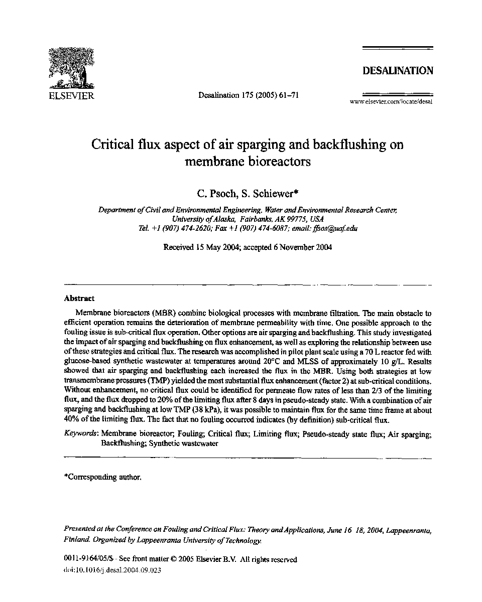 Critical flux aspect of air sparging and backflushing on membrane bioreactors