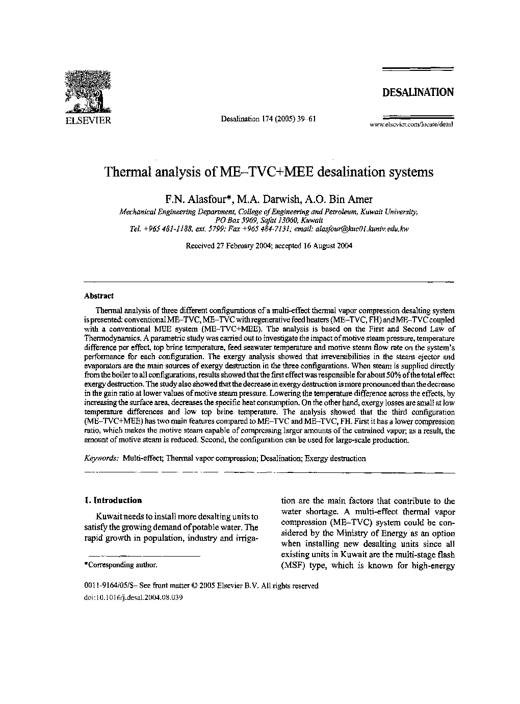 Thermal analysis of ME-TVC+MEE desalination systems